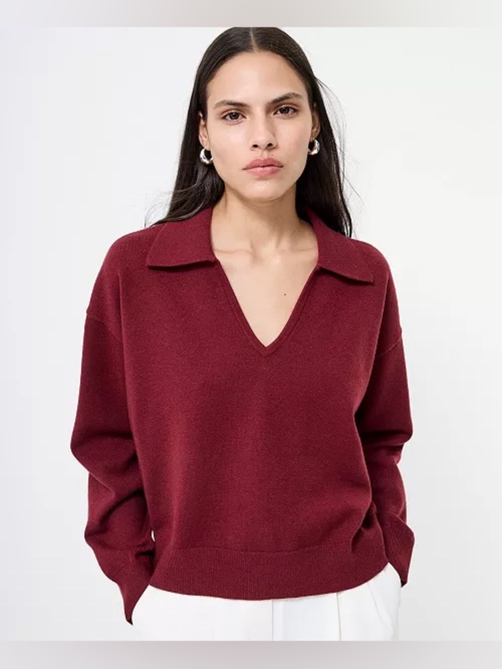 French Connection Sloane Knit Collared Sweater in Cabernet